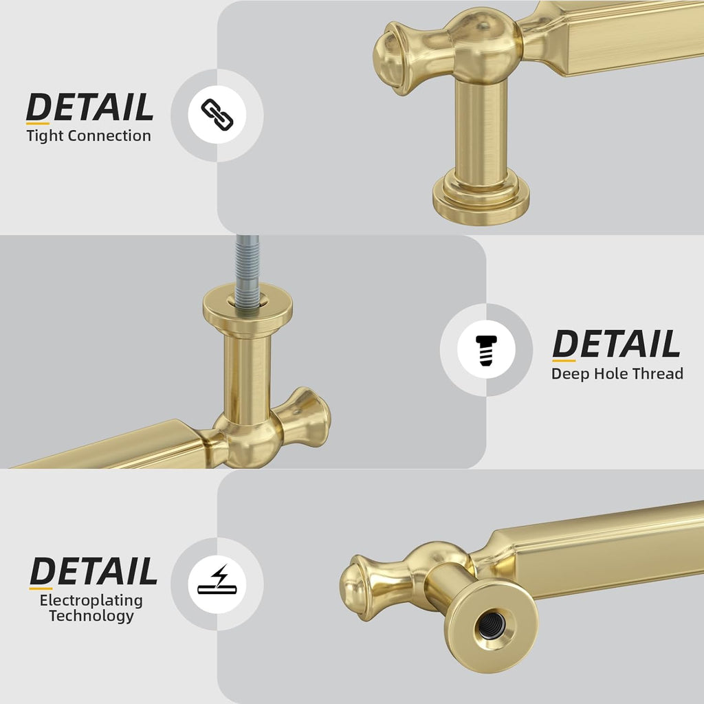 Goldenwarm 30 Pack 3 Inch Gold Cabinet Pulls Brushed Gold Cabinet Pulls Drawer Handles Kitchen Drawer Handles Zinc Alloy Dresser Hardware for Bathroom Cupboard Bedroom, 76mm Hole Centers
