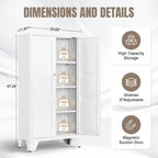 Yizosh Metal Storage Cabinet with Doors and 3 Adjustable Shelves - 47" White Kitchen Pantry Storage Cabinet Locker for Kitchen,Living Room,Dining Room