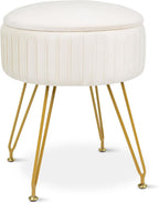 Round Vanity Stool with Storage Ottoman,Vanity Chair for Makeup Room with Removable Cover, Small Footrest Ottoman for Home, Living Room, Bedroom (Beige)