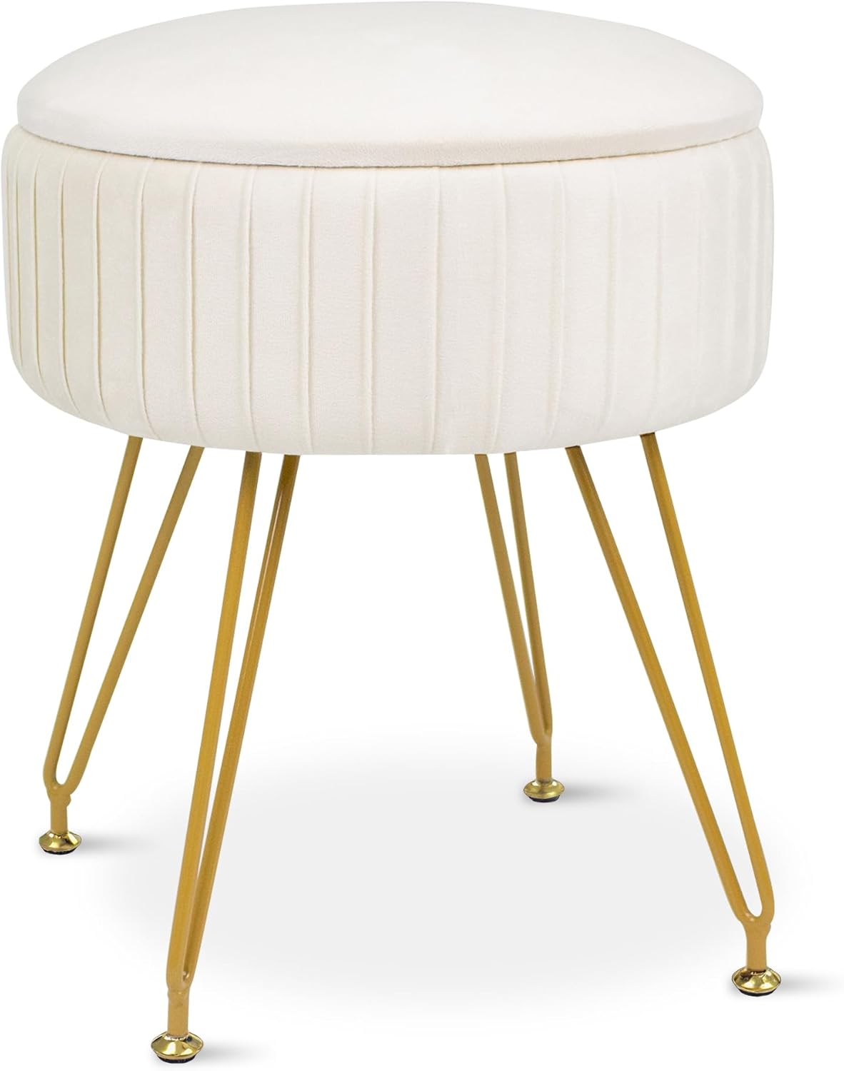 Round Vanity Stool with Storage Ottoman,Vanity Chair for Makeup Room with Removable Cover, Small Footrest Ottoman for Home, Living Room, Bedroom (Beige)