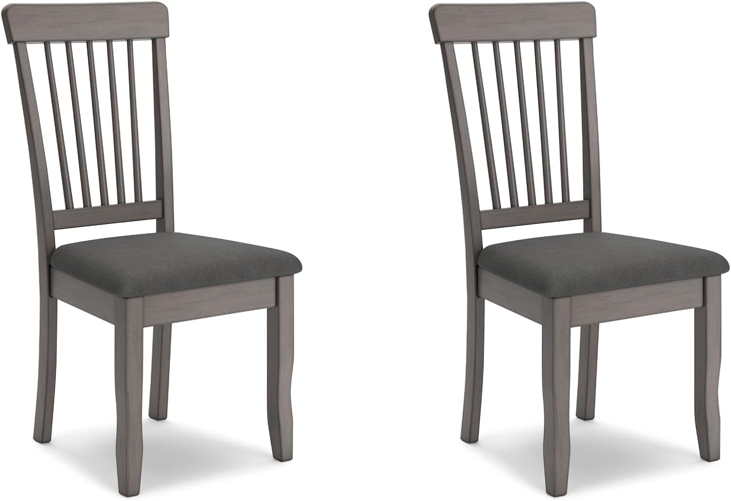 Signature Design by Ashley Shullden Upholstered Dining Chair, Set of 2 | Hardwood solids frame in medium gray, Easy-clean charcoal polyester over foam, Space-saving armless slat-back design