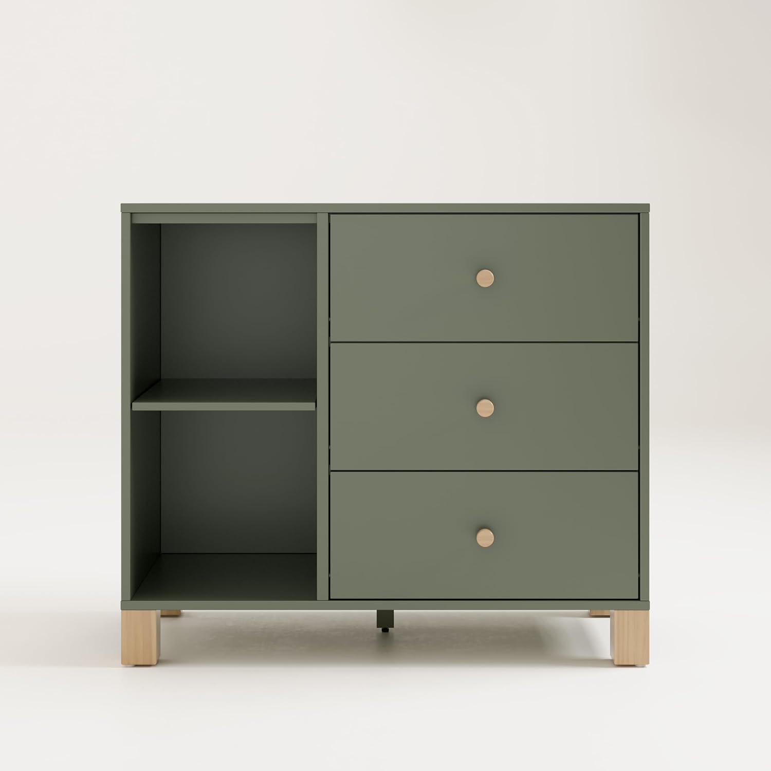 Storkcraft California 3 Drawer Combo Dresser, Olive with Driftwood | GREENGUARD Gold Certified, Interlocking Drawer System, Pre-Installed Drawer Tracks for Easier Assembly, Spacious Cabinet