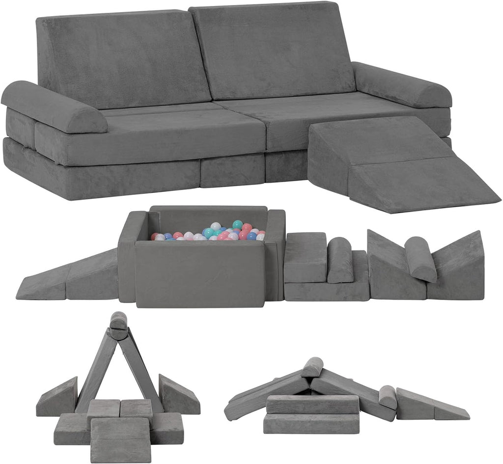LOAOL Modular Kids Play Couch, Soft Foam Kids Couch, Convertible Playroom Furniture Indoor, Creative Open Ended Play for Boys and Girls, Washable & Removable Cover