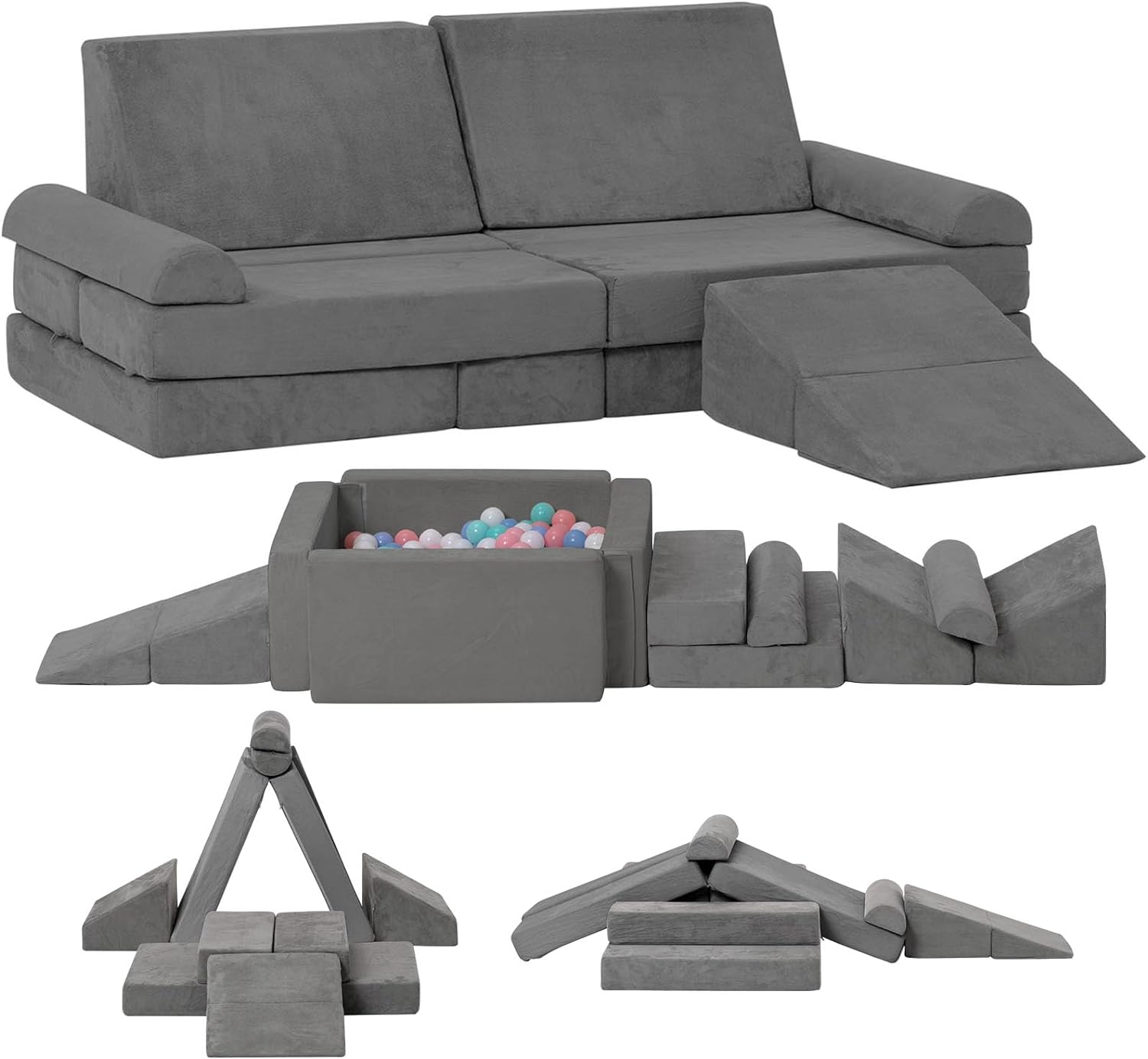 LOAOL Modular Kids Play Couch, Soft Foam Kids Couch, Convertible Playroom Furniture Indoor, Creative Open Ended Play for Boys and Girls, Washable & Removable Cover