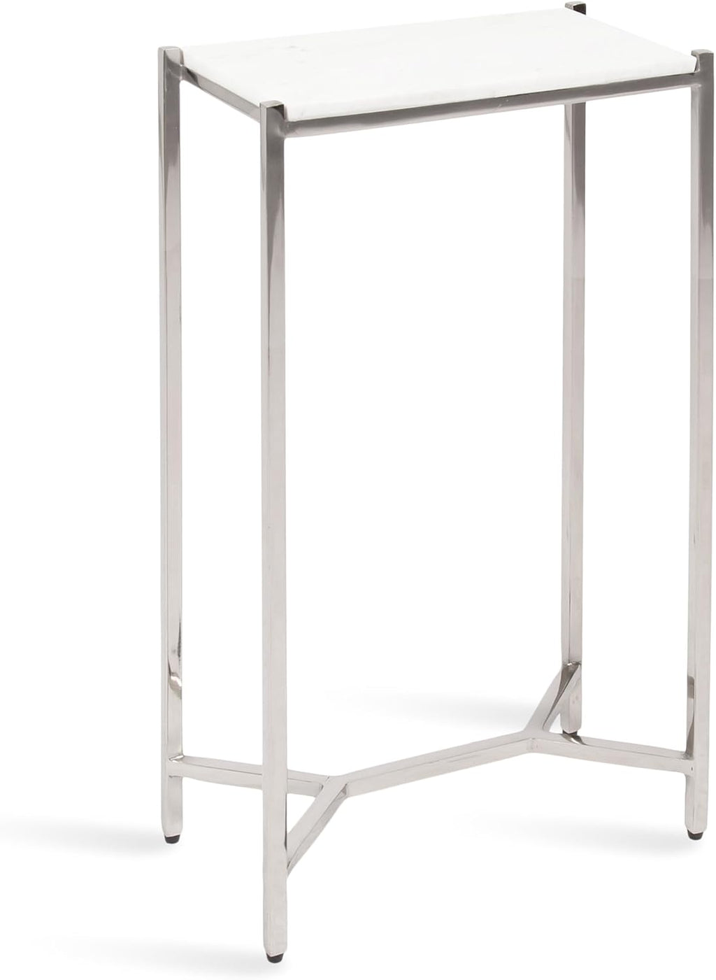 Kate and Laurel Aguilar Modern Glam Slim Side Table, 12 x 7 x 22, White Marble and Silver, Decorative Narrow End Table for Use as Skinny Bedroom Nightstand or Living Room Mini Table