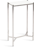 Kate and Laurel Aguilar Modern Glam Slim Side Table, 12 x 7 x 22, White Marble and Silver, Decorative Narrow End Table for Use as Skinny Bedroom Nightstand or Living Room Mini Table
