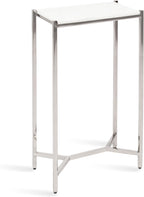 Kate and Laurel Aguilar Modern Glam Slim Side Table, 12 x 7 x 22, White Marble and Silver, Decorative Narrow End Table for Use as Skinny Bedroom Nightstand or Living Room Mini Table