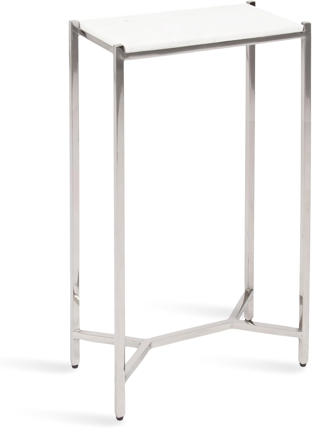 Kate and Laurel Aguilar Modern Glam Slim Side Table, 12 x 7 x 22, White Marble and Silver, Decorative Narrow End Table for Use as Skinny Bedroom Nightstand or Living Room Mini Table