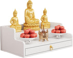 Wall Hanging God Shelf, Buddhist Altar De Madera Shrine with Retractable Pull Plate, Prayer Meditation Table for Living Room, Bedroom, Office(White,19.6 * 15.7 * 10.2in)