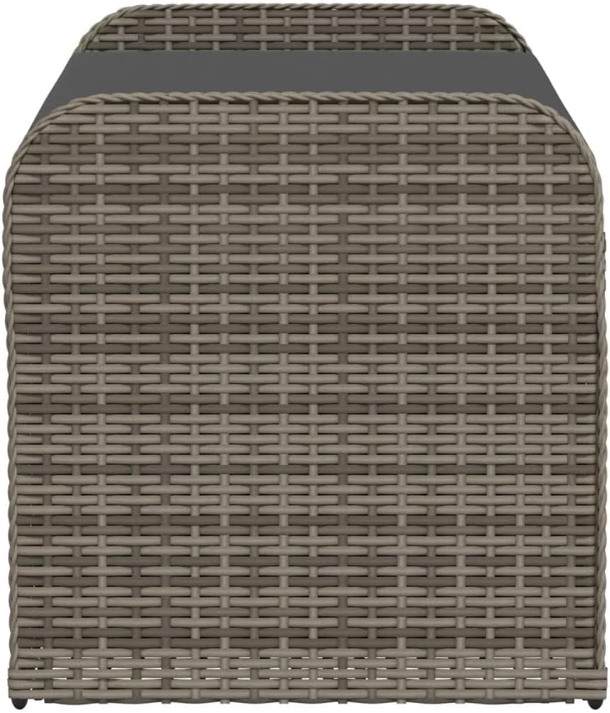 Poly Rattan Patio Storage Bench with Cushion, 45.3 Inch Outdoor Seat with Waterproof Bag and Gas Spring, Gray