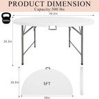 5 FT Round Folding Tables with Carrying Handle 60 inch Heavy Duty Portable Plastic Commercial Table Steel Legs for Party, Dining, Wedding, Events, Picnic Indoor, Outdoor (White,1 Pack)