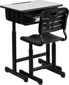 Flash Furniture Nila Set of 3 Adjustable Height Student Desks and Chairs with Black Pedestal Frames