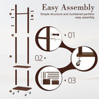 Coat Rack Freestanding, Solid Wood Coat Rack Stand, Clothing Rack with Wheels & 2 Shelves Storage & 5 Hooks, Heavy Duty Clothes Rack, Wood Coat Tree Stand Hat Hanger Rack for Bedroom Entryway Office