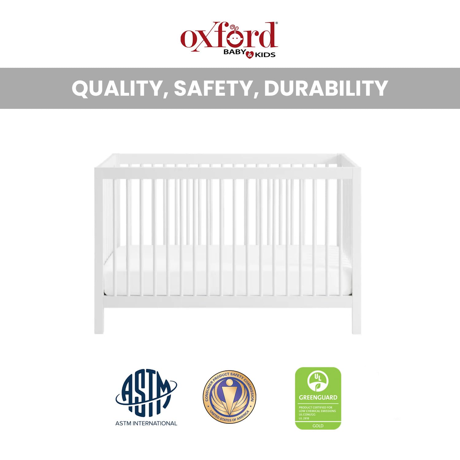 Oxford Baby Essentials Island Full Size 4-in-1 Convertible Baby Crib with Round Spindles, White
