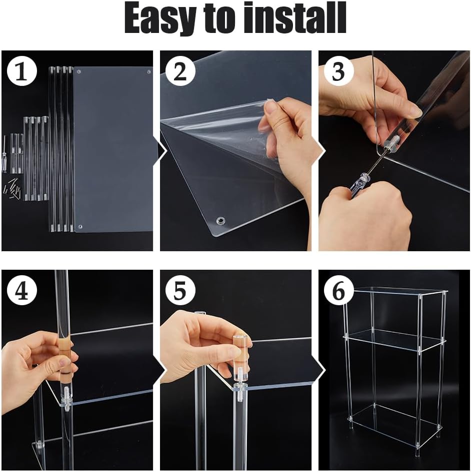 DICOSMETIC Clear Acrylic Record Player Stand 3-Tier Small Side Turntable Table Vinyl Record Storage Turntable Stand 40x20x65cm Modern Bedside End Table for Living Room, Bedroom