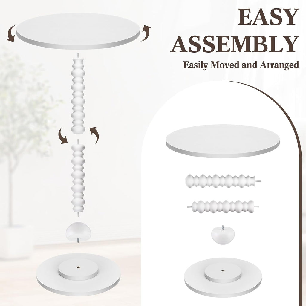 Novabright Round Side Table Small Drink Table for Small Spaces Modern Accent End Nightstand with Spindle Design Leg for Living Room Turned Solid Wood Side 23.6'' Height(White)
