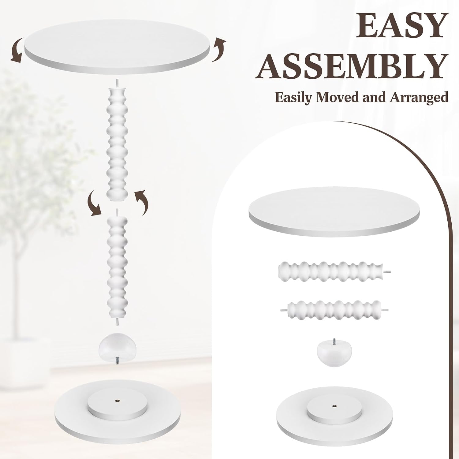 Novabright Round Side Table Small Drink Table for Small Spaces Modern Accent End Nightstand with Spindle Design Leg for Living Room Turned Solid Wood Side 23.6'' Height(White)
