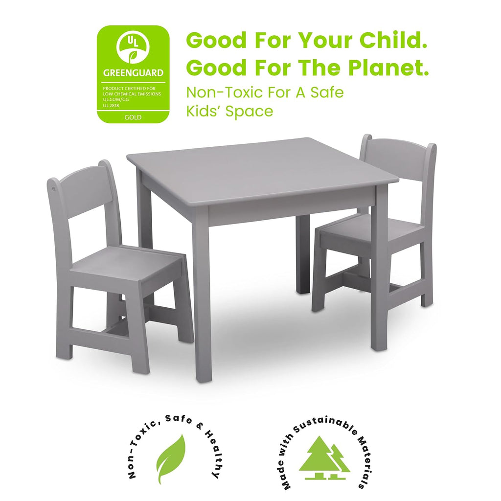 Delta Children MySize Kids Wood Table and Chair Set (2 Chairs Included) - Ideal for Arts & Crafts, Snack Time & More - Greenguard Gold Certified, Grey, 3 Piece Set