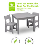 Delta Children MySize Kids Wood Table and Chair Set (2 Chairs Included) - Ideal for Arts & Crafts, Snack Time & More - Greenguard Gold Certified, Grey, 3 Piece Set
