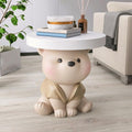 Resin Bear Statue Side Table, Modern and Simple Bear Ornaments, Small Cute Night Stand, Multifunctional Accent Table for Living Room, Bedroom(Brown)
