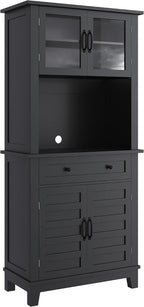 GAOMON 72“ Tall Pantry Cabinet with Drawer, 32” Wide Kitchen Pantry Storage Cabinet with Countertop, Large Kitchen Hutch with Storage Drawers and Doors for Dining Room, Living Room, Black