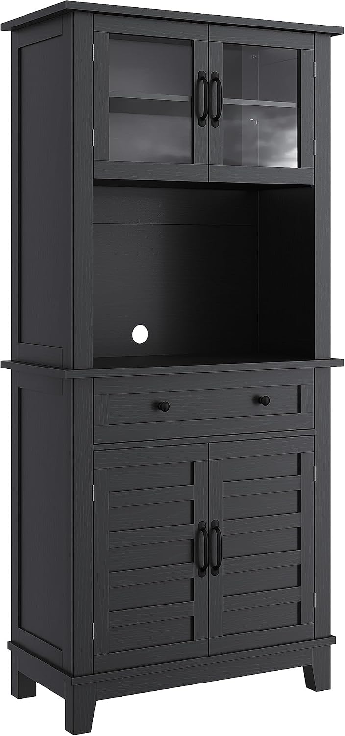 GAOMON 72“ Tall Pantry Cabinet with Drawer, 32” Wide Kitchen Pantry Storage Cabinet with Countertop, Large Kitchen Hutch with Storage Drawers and Doors for Dining Room, Living Room, Black