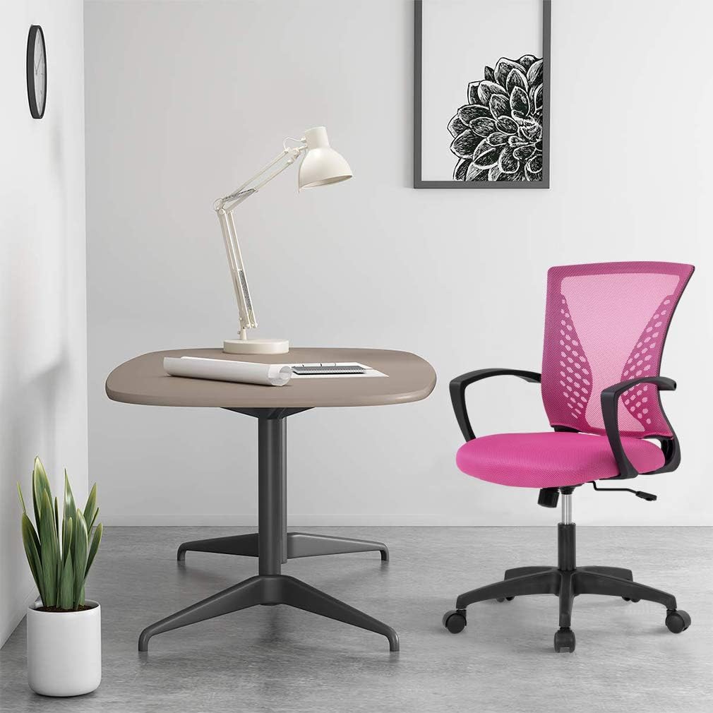 Ergonomic Office Chair Desk Computer Mesh Executive Task Rolling Gaming Swivel Modern Adjustable with Mid Back Lumbar Support Armrest for Home Women Men,Pink
