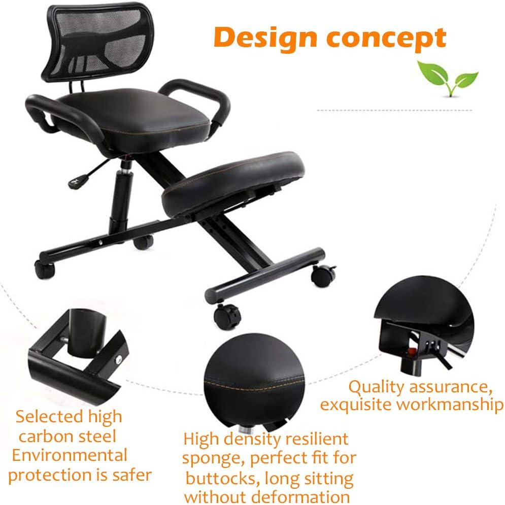 Ergonomic Kneeling Chair,Better Posture Rocking Stool,Ergonomic Office Desk Chairs,Posture Correcting for Bad Backs,Height Adjustable and Rotatable,for & Home (Black Pu)