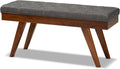 Baxton Studio Alona Mid-Century Modern Medium Grey Fabric Upholstered Wood Dining Bench