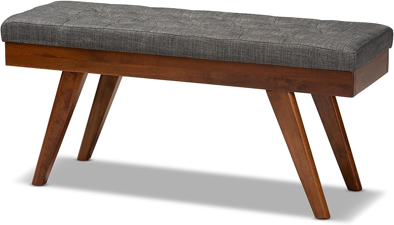 Baxton Studio Alona Mid-Century Modern Medium Grey Fabric Upholstered Wood Dining Bench