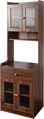 Dancongtea Kitchen Pantry Hutch Storage Cabinet Farmhouse Buffet Sideboard with Microwave Stand and Cable Management Walnut for Kitchen Dining Room Coffee Bar