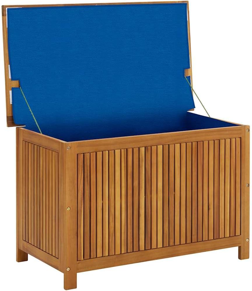 Patio Storage Box Solid Wood Acacia 35.4"x19.7"x22.8" Weather Resistant Deck Garden Bench Chest with Bag for Backyard Porch Yard Outdoor Seating