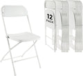 White Folding Chairs 12 Pack, Plastic Folding Chair for Outside, Indoor Outdoor Portable Commercial Seat with Steel Frame, Foldable Chairs for Party Events Wedding Office, 350LBS Capacity