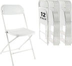 White Folding Chairs 12 Pack, Plastic Folding Chair for Outside, Indoor Outdoor Portable Commercial Seat with Steel Frame, Foldable Chairs for Party Events Wedding Office, 350LBS Capacity