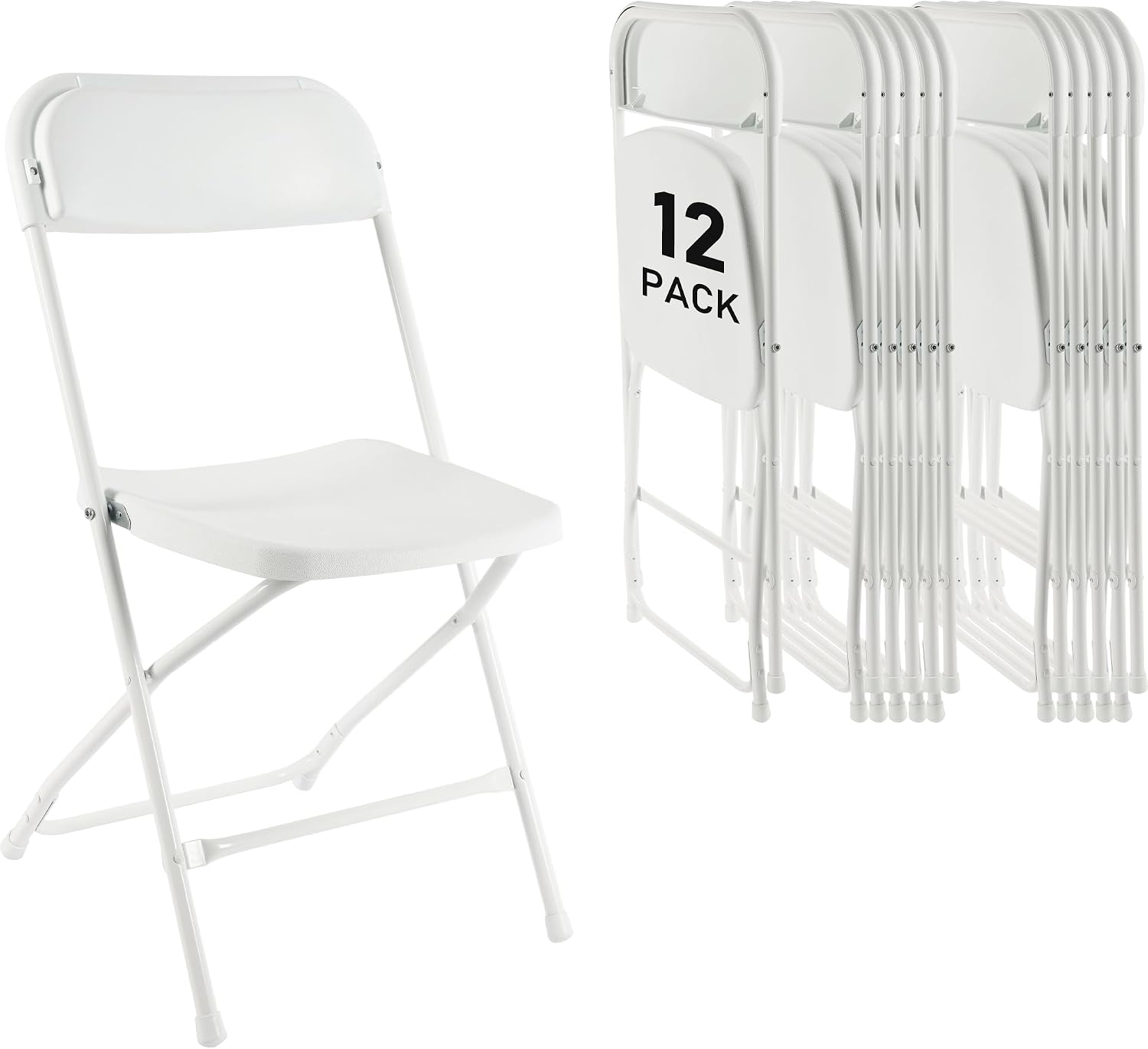 White Folding Chairs 12 Pack, Plastic Folding Chair for Outside, Indoor Outdoor Portable Commercial Seat with Steel Frame, Foldable Chairs for Party Events Wedding Office, 350LBS Capacity