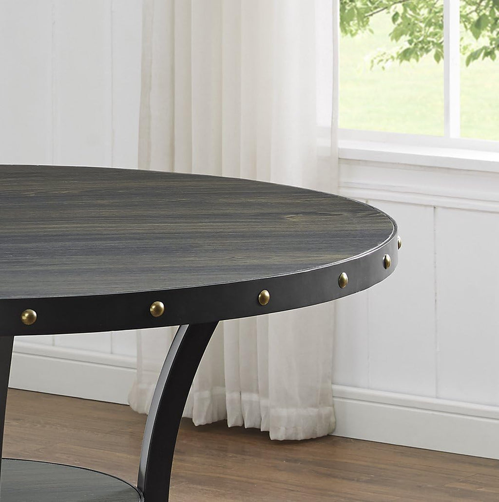 Roundhill Furniture Biony Espresso Wood Dining Set with 4 Fabric Nailhead Chairs, Purple