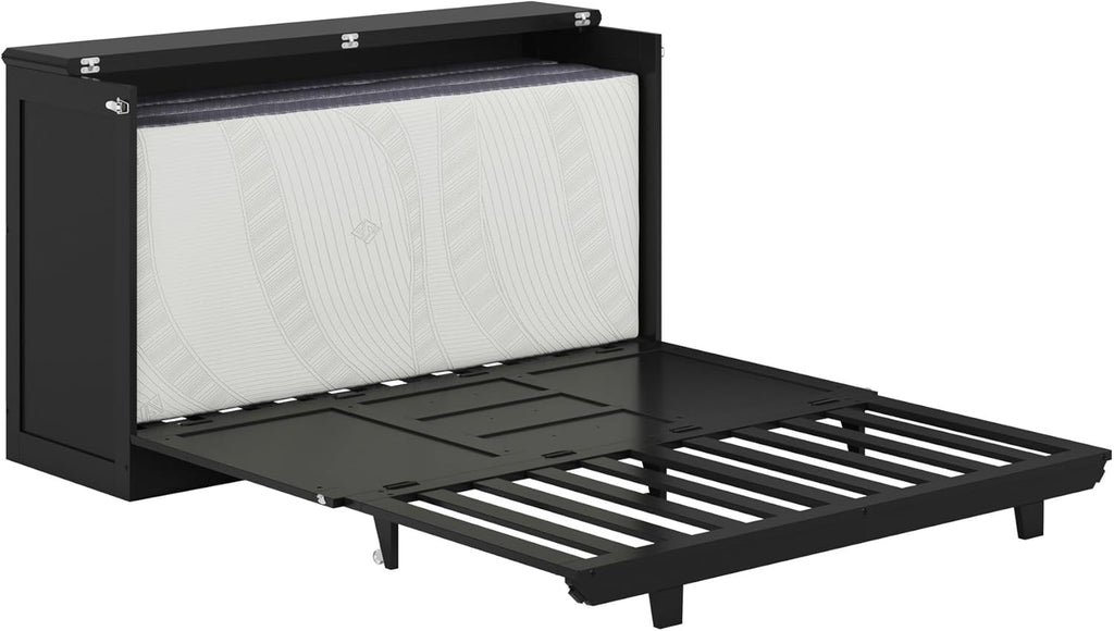 AFI, Charleston Queen Wood Murphy Bed Chest with 6" Mattress, Black