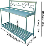 Potting Bench, Outdoor Patio Metal Potting Table with 2- Tier Open Shelf, Garden Work Station Table for Planting (Color : Green, Size : 126.5x45x115.5cm)