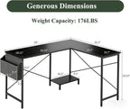 L Shaped Desk, 50 Inch Reversible Computer Desk Corner Gaming Table with CPU Stand & Storage Bag, Sturdy Metal Frame PC Workstation for Home Office, Black Wood