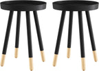 Lavish Home Round End Table Set of 2 – 17 Inch Small Round Side Table Set with Tray Tops and Color-Block Spindle Legs – Wooden Mid Century Modern Living Room Furniture (Black)