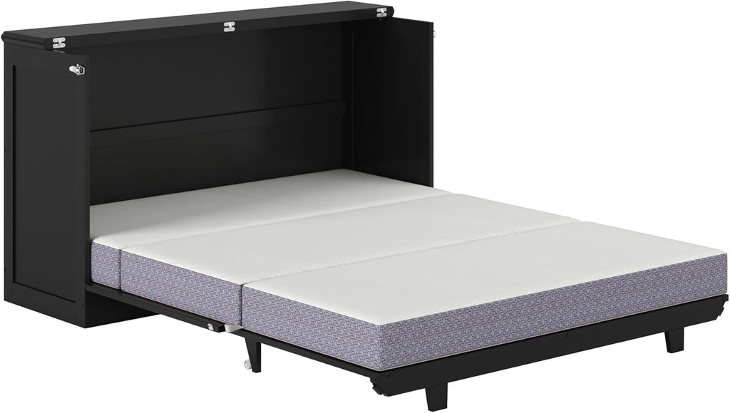 AFI, Charleston Queen Wood Murphy Bed Chest with 6" Mattress, Black