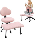 Ergonomic Cross Legged Chair, 360° Swivel Meditation Chair with Wheels, Height Adjustable Seat for Meditation, ADHD & Yoga, Teddy Fabric Yoga Stool for Home Office, Pink