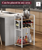 3-Tier Wine Rack Freestanding Floor with Wood Top, Liquor Stand with Wine Bottle Holder, Corner Wine Bar Table for Small Space, Metal Whiskey Shlef for Kitchen, Cellar, Living Room, White