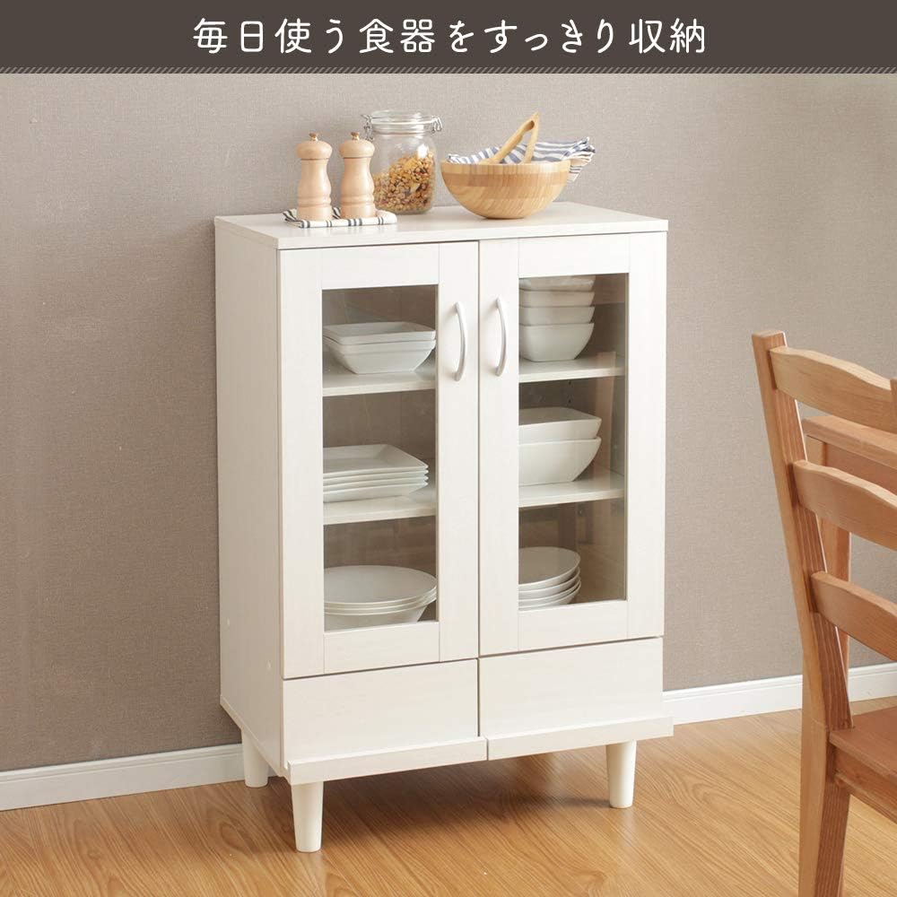 Iris Ohyama KPB-9360 Cupboard, Living Alone, Mini, Slim, Wood Grain, Drawer, Movable Shelf, Width 23.6 x Depth 16.7 x Height 37.8 inches (60 x 42.3 x 93.7 cm), Off White
