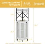 COCO DESIGN Corner Wine Cabinet with Lockable Glass Door & LED Light, 4-Tier Liquor Bar Unit, Modern Farmhouse Home Bar for Kitchen/Dining Room/Living Room, 2 Glass Display Trays & 2 Wine Racks, White