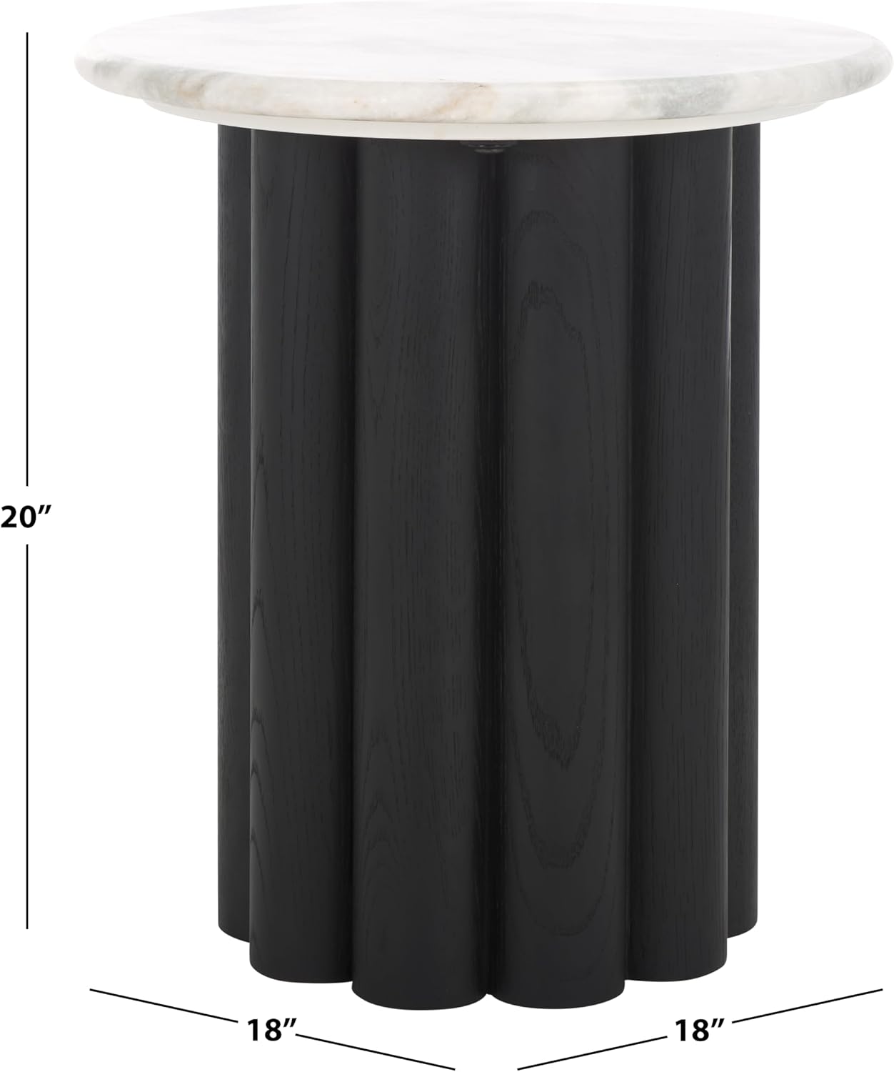 SAFAVIEH Couture Collection - Roxiella Black Solid Wood & Round Marble Top Accent Table, Pedestal Design, Sculptural Modern Side Table (SFV9732B)