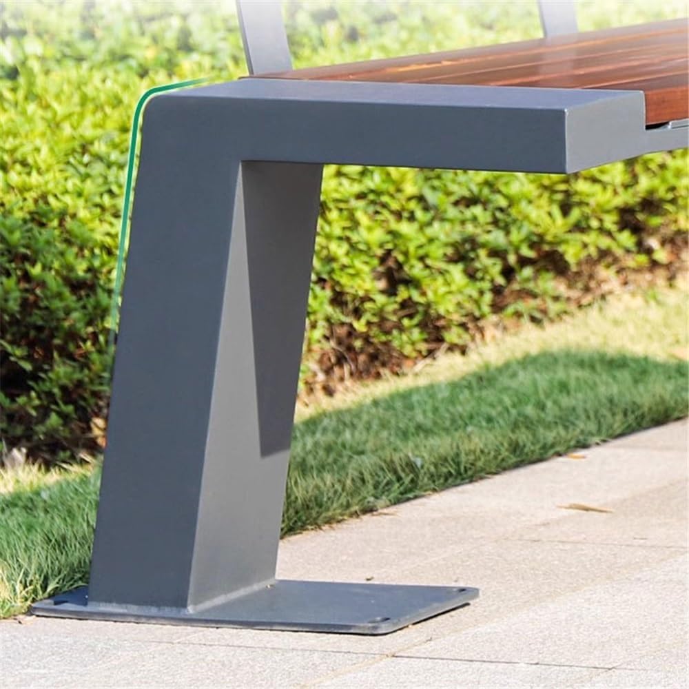Garden Outdoor Garden Backrest Chair, Wooden Bench with Stainless Steel Frame, for Balcony Yard Porch Seating Seat(Medium)
