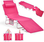 VINGLI Tanning Chair, Beach Lounge Chair with Face Hole, Lounge Chair Outdoor, Height-Adjustable Tanning Lounger, Anti-Tip Design, Carrying Bag, 475lbs, Pink