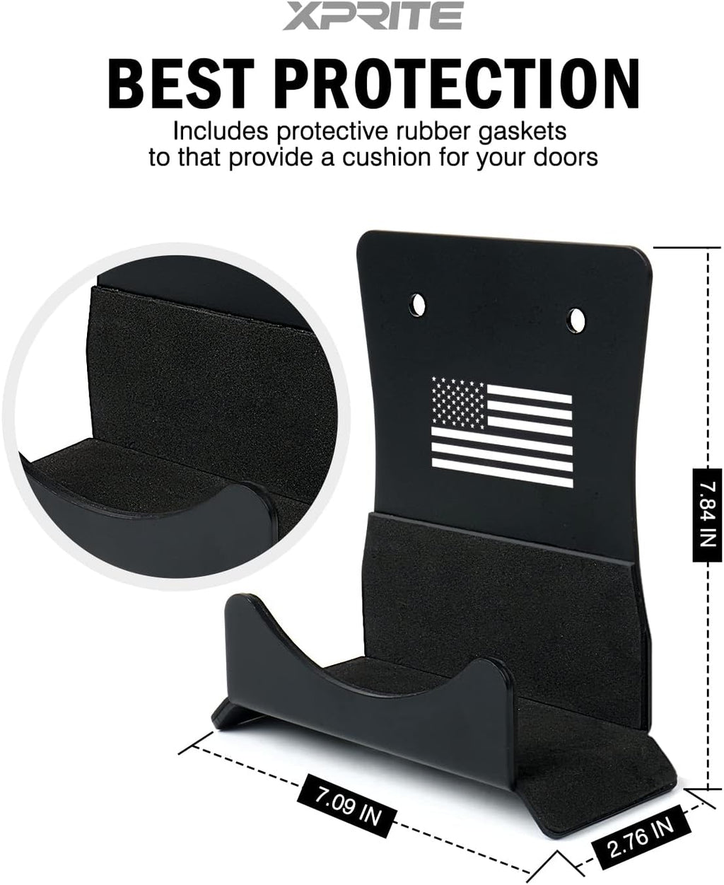 Xprite Door Storage Hangers with US Flag Pattern & Rubber Lining, 4 PCS Removable Wall Mounted Door Storage Holder Hooks Compatible with 1956-2026 Jeep Wrangler CJ YJ TJ LJ JK JKU JL JLU Gladiator JT