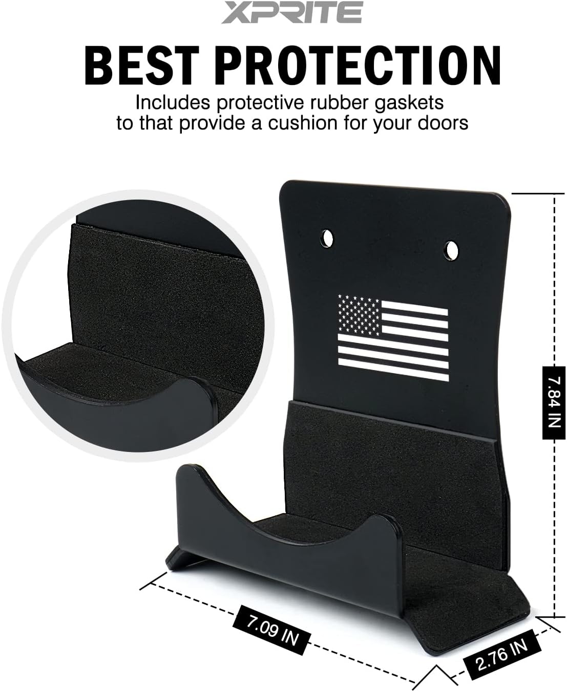 Xprite Door Storage Hangers with US Flag Pattern & Rubber Lining, 4 PCS Removable Wall Mounted Door Storage Holder Hooks Compatible with 1956-2026 Jeep Wrangler CJ YJ TJ LJ JK JKU JL JLU Gladiator JT